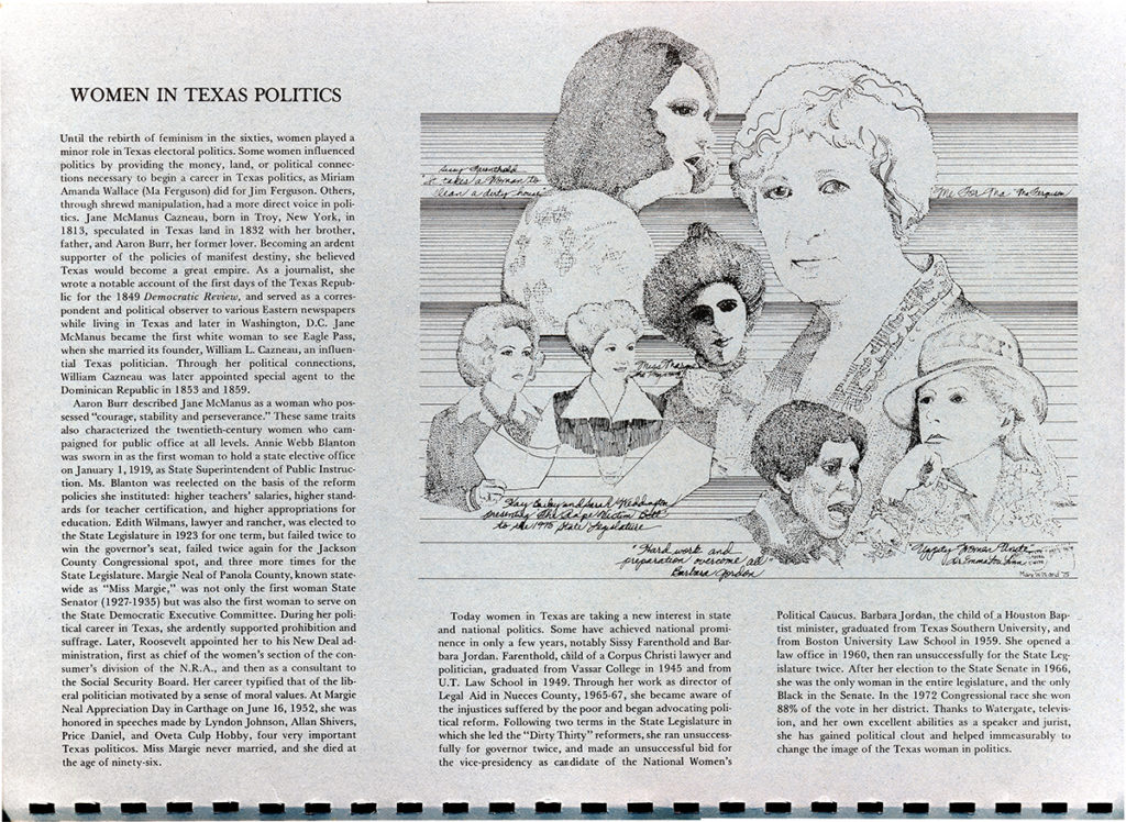 Women in Texas Politics Newspaper Article with drawing of women