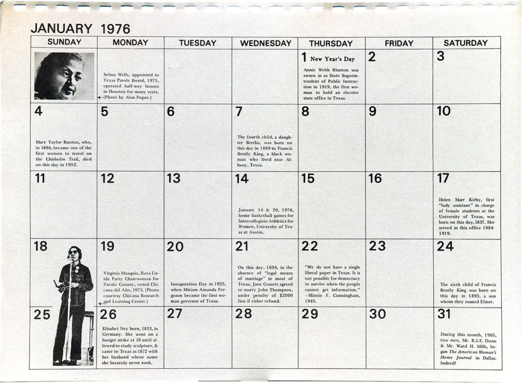 Calendar of January 1976