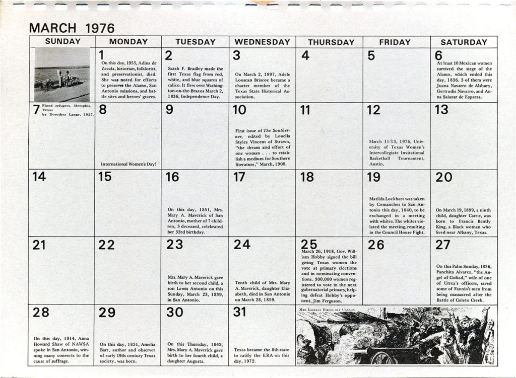 Calendar of March 1976