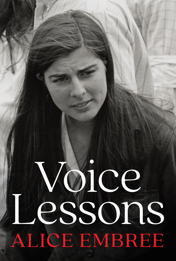 Book cover with a woman in the background and Voice Lessons written on front